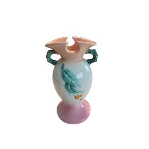 Hull Pottery Wildflower Vase W4-6.5 Pink Green Two Handled Urn USA Vintage
